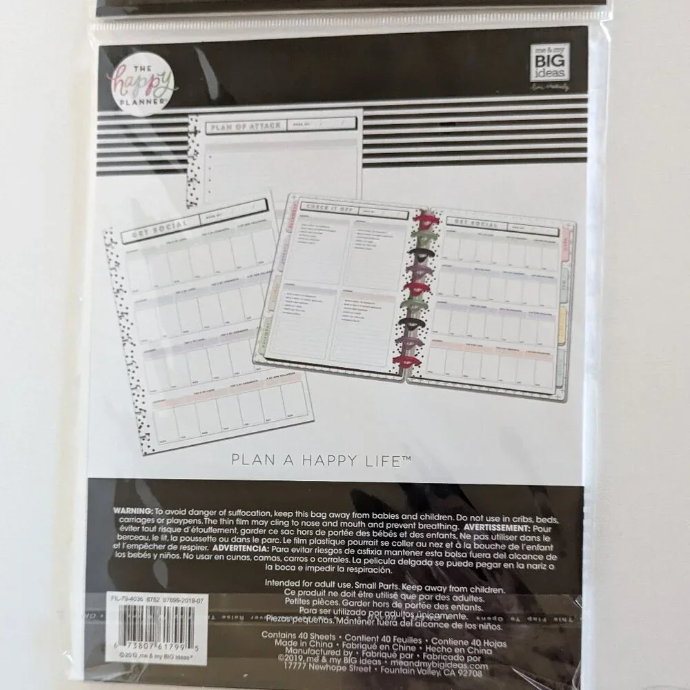 NWT Happy Planner Get Social 40 pgs Classic Social Media Tasks Sheet Paper NEW